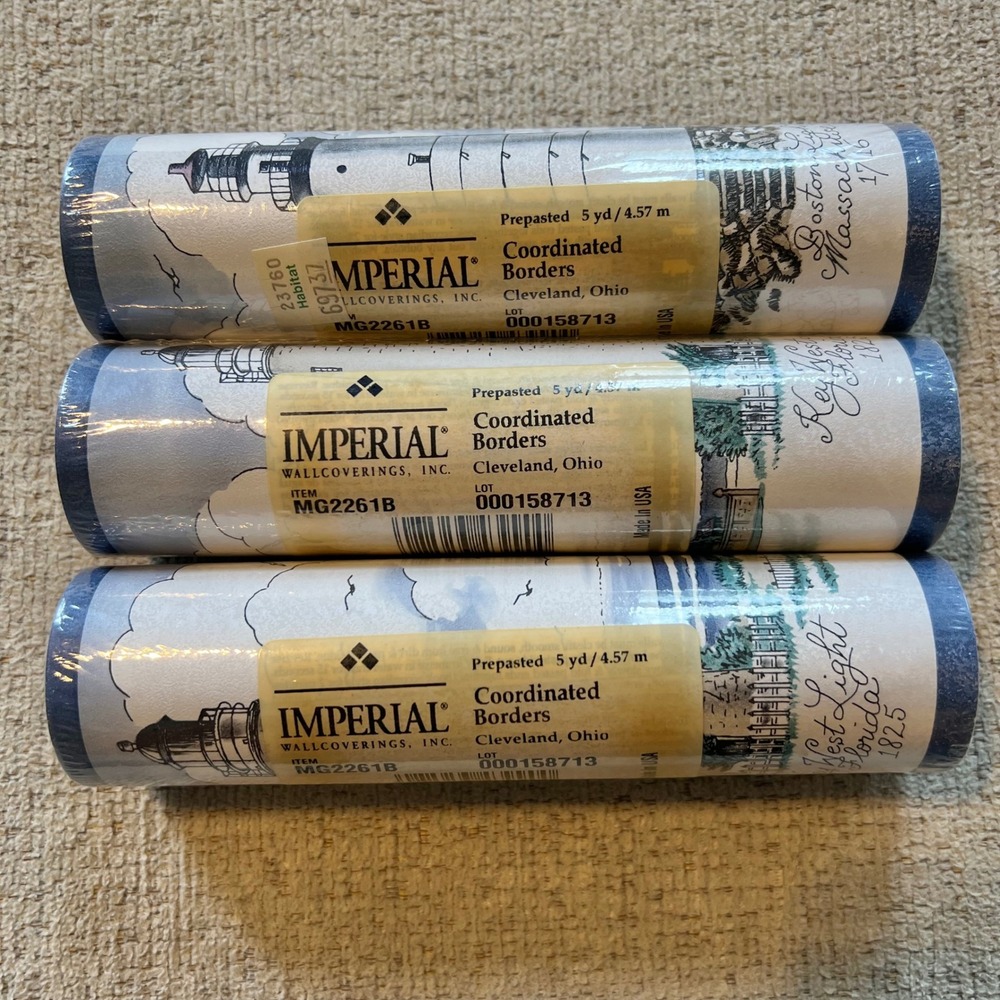 Imperial Wallcoverings Lighthouse Wallpaper Border 3 Rolls MG2261B Blue Nautical